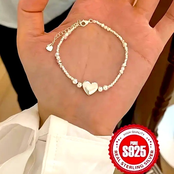 925 Sterling Silver Bracelet with Unique Heart with extension NWT - Picture 1 of 5
